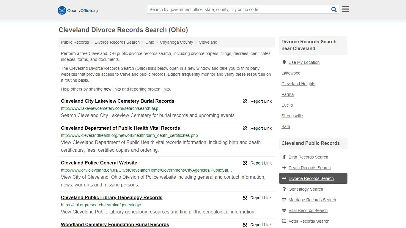 Cleveland Divorce Records Search (Ohio) - County Office